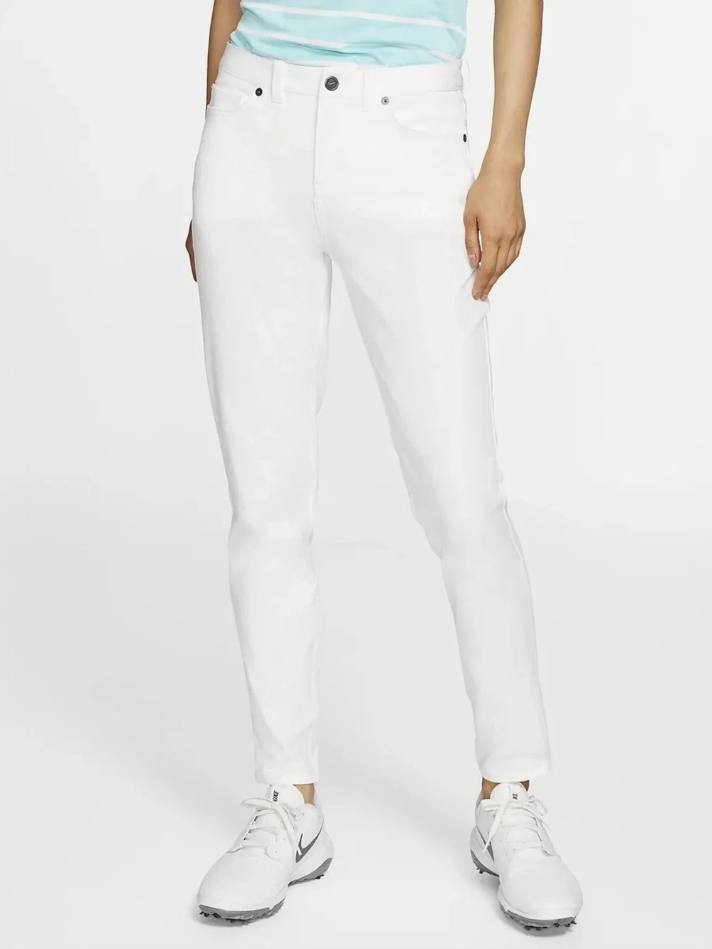 Nike Slim Fit Golf Pants Mid‎ Rise Dri-Fit Zip Fly White Womens size 8